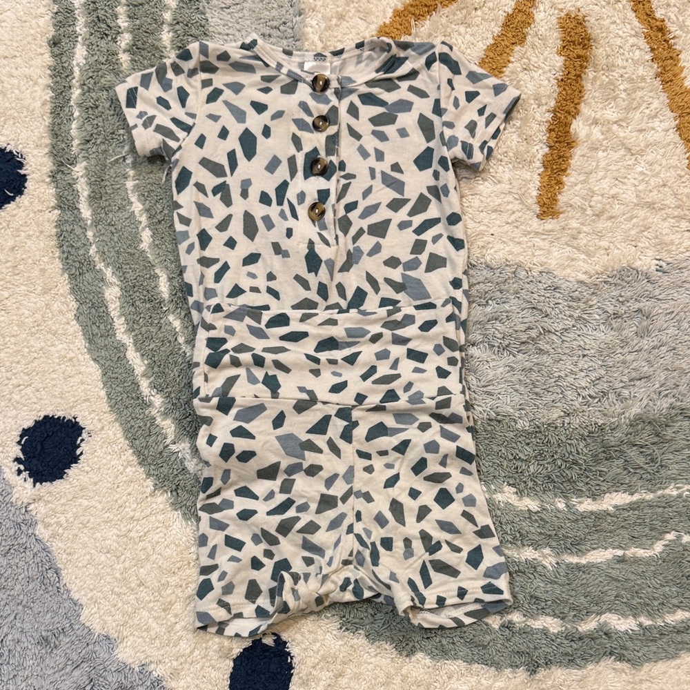 Baby/Toddler Short Sleeve Printed One-Piece Romper in Teal and White